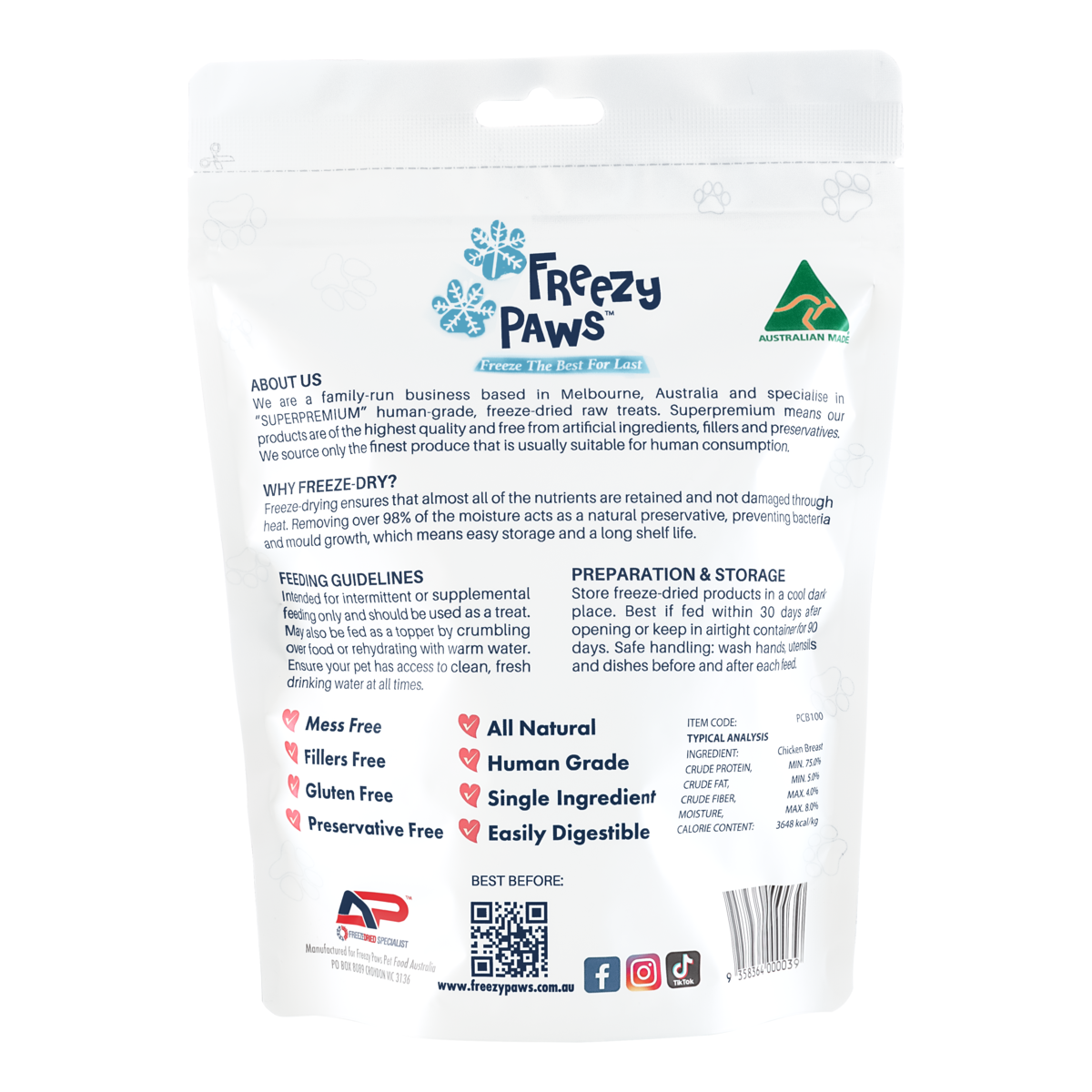 Freezy Paws Freeze Dried Chicken Breast Treats 100g