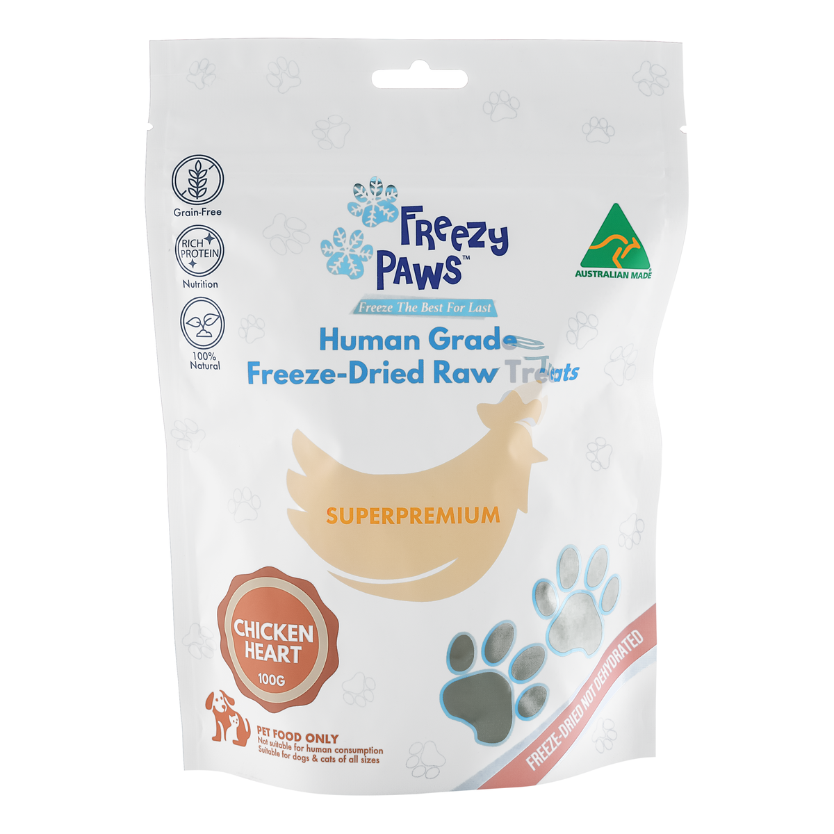 Freezy Paws Freeze Dried Chicken Heart Treats 100g