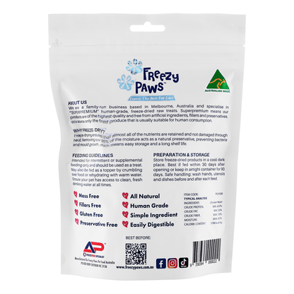 Freezy Paws Freeze Dried Chicken Heart Treats 100g