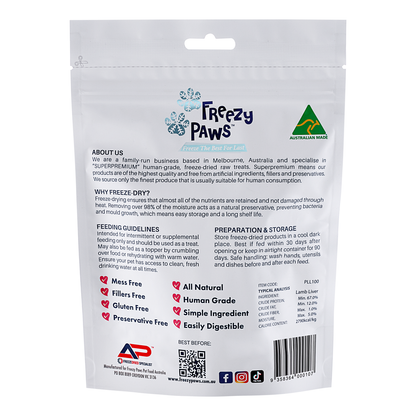 Freezy Paws Freeze Dried Lamb Liver Treats 100g