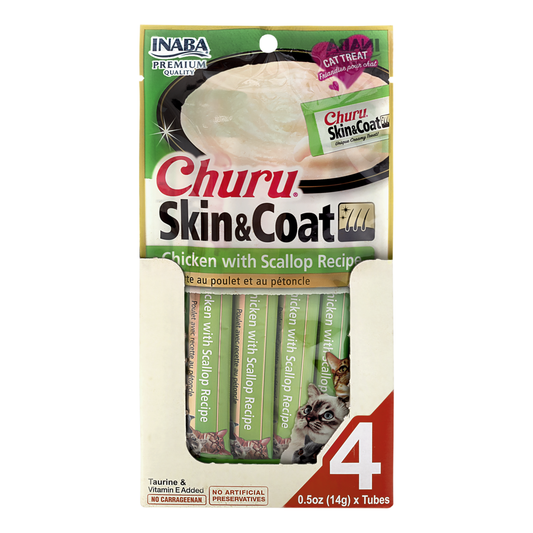 INABA Churu Puree Skin & Coat Chicken & Scallop 56g (6pk)