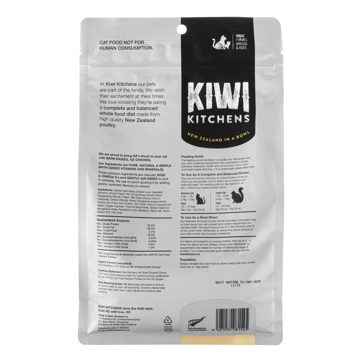 Kiwi Kitchens Air Dried Chicken Dinner 500g