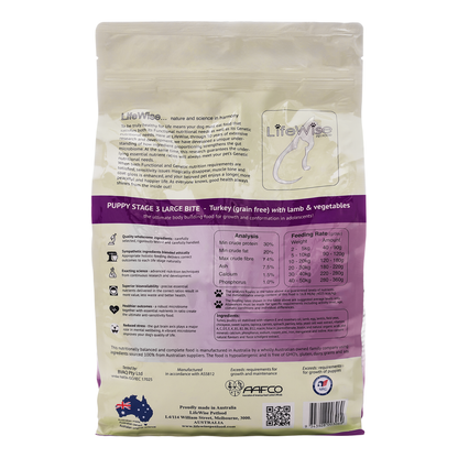 LifeWise Puppy (Stage 3) Grain Free Turkey & Lamb with Veg Large Bites 2.5kg