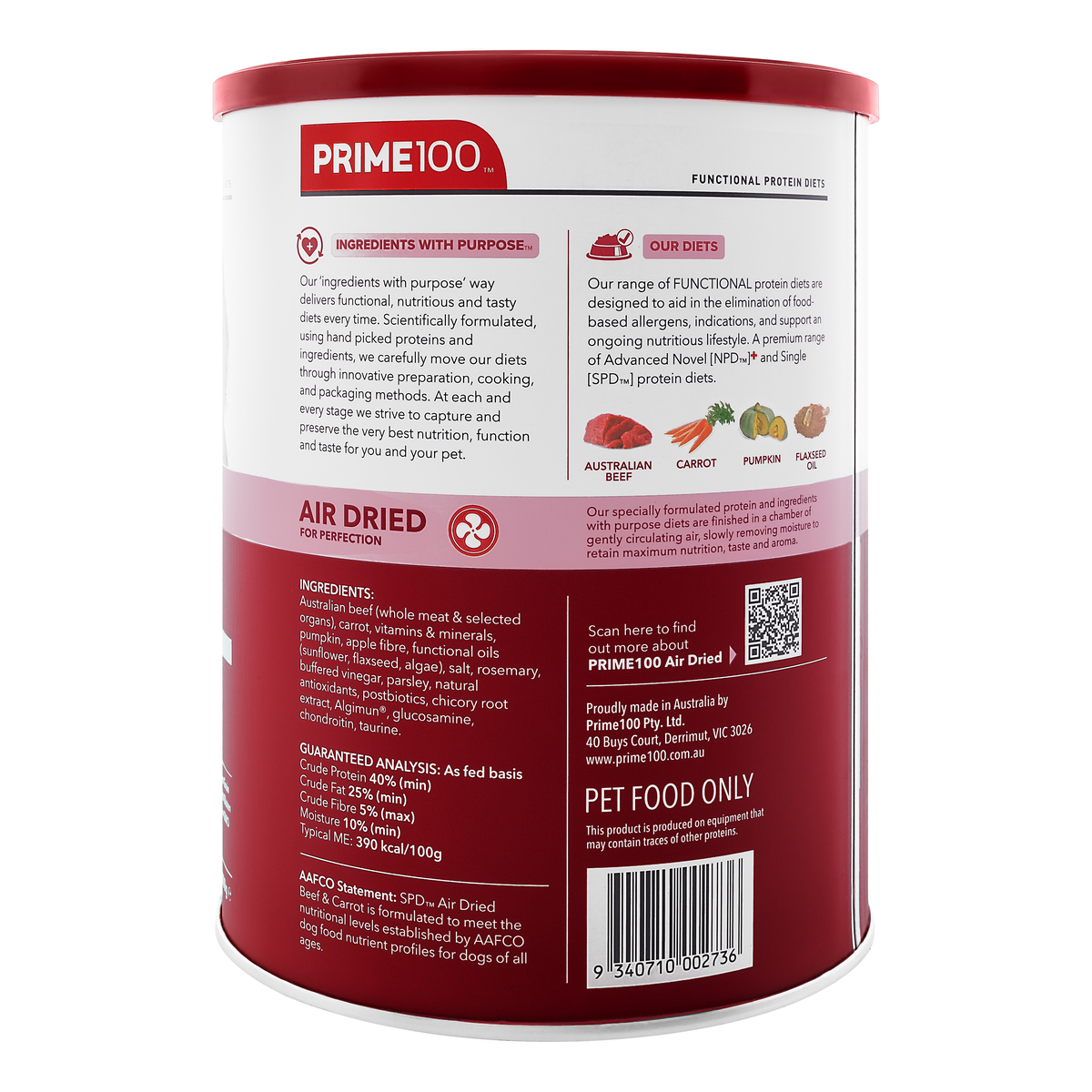 PRIME100 SPD Air Dried Beef & Carrot 600g