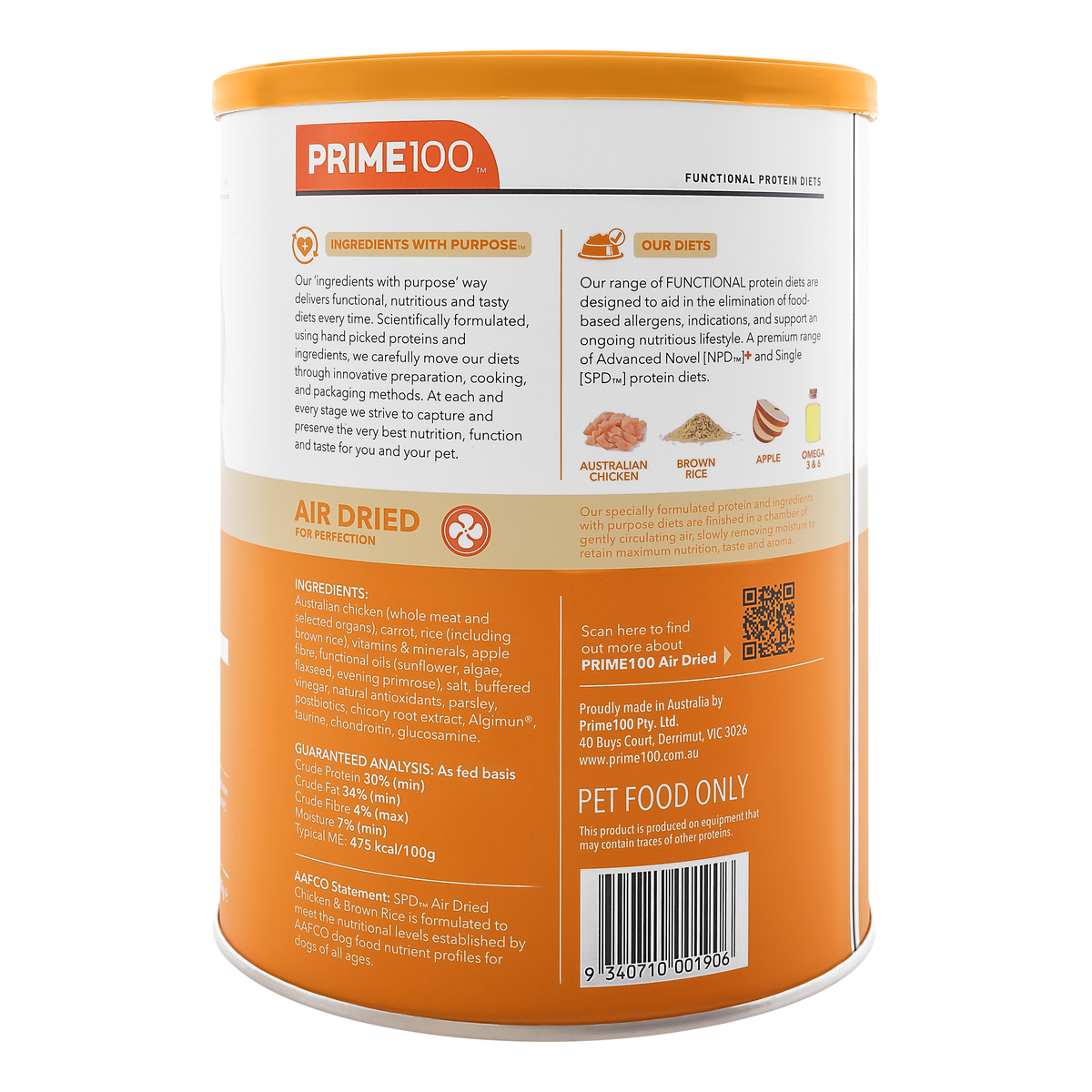 PRIME100 SPD Air Dried Chicken & Brown Rice 600g