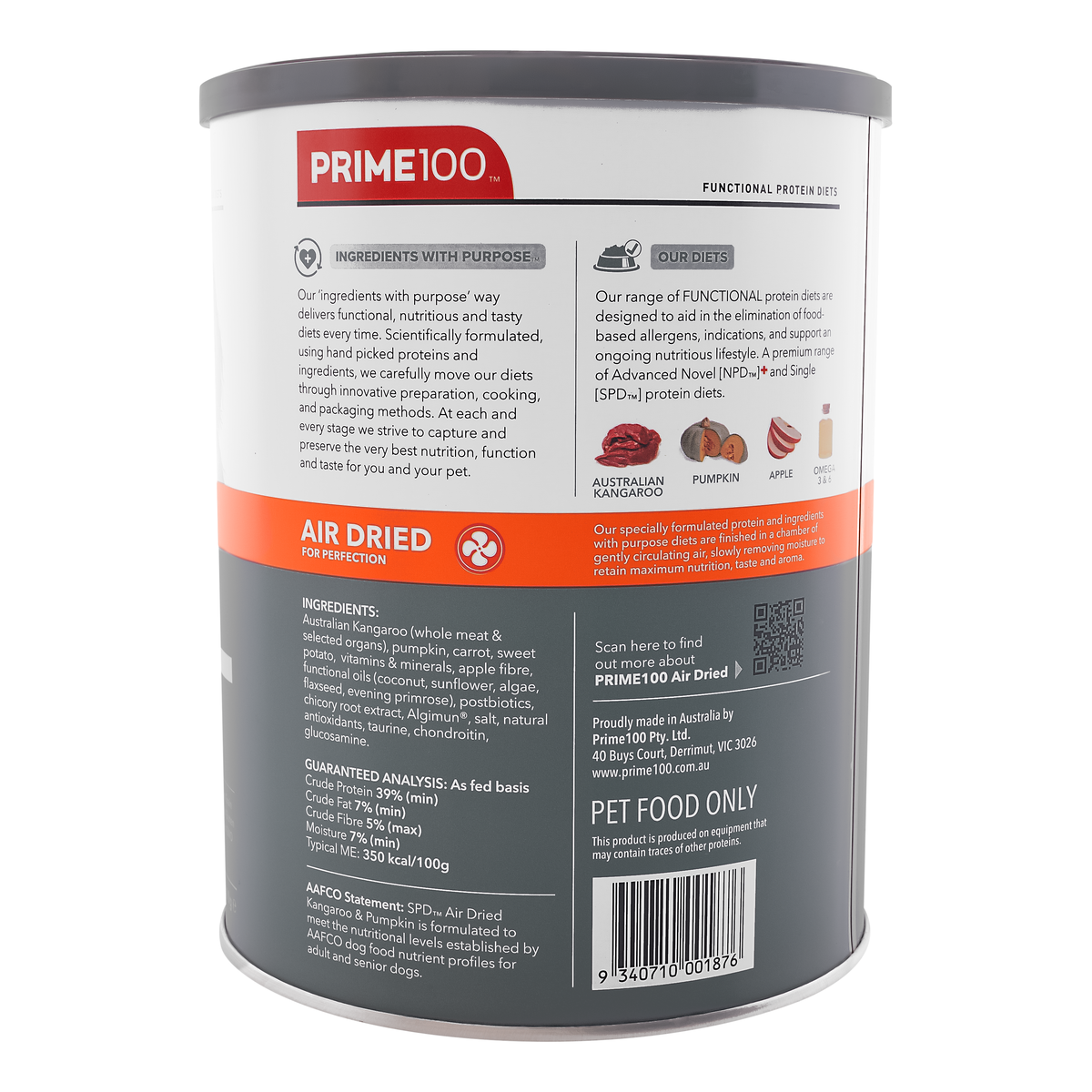 PRIME100 SPD Air Dried Kangaroo & Pumpkin 600g