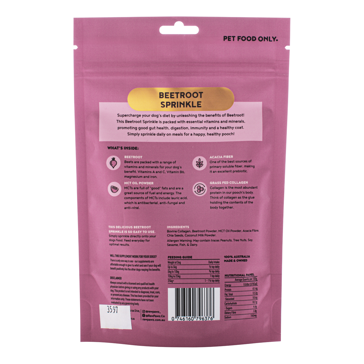 Raw Pawz Gut Health Beetroot Sprinkle 105g