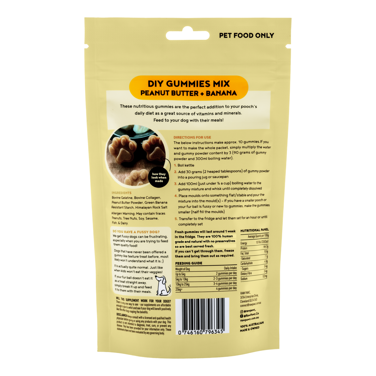 Raw Pawz Peanut Butter & Banana DIY Gummies 90g