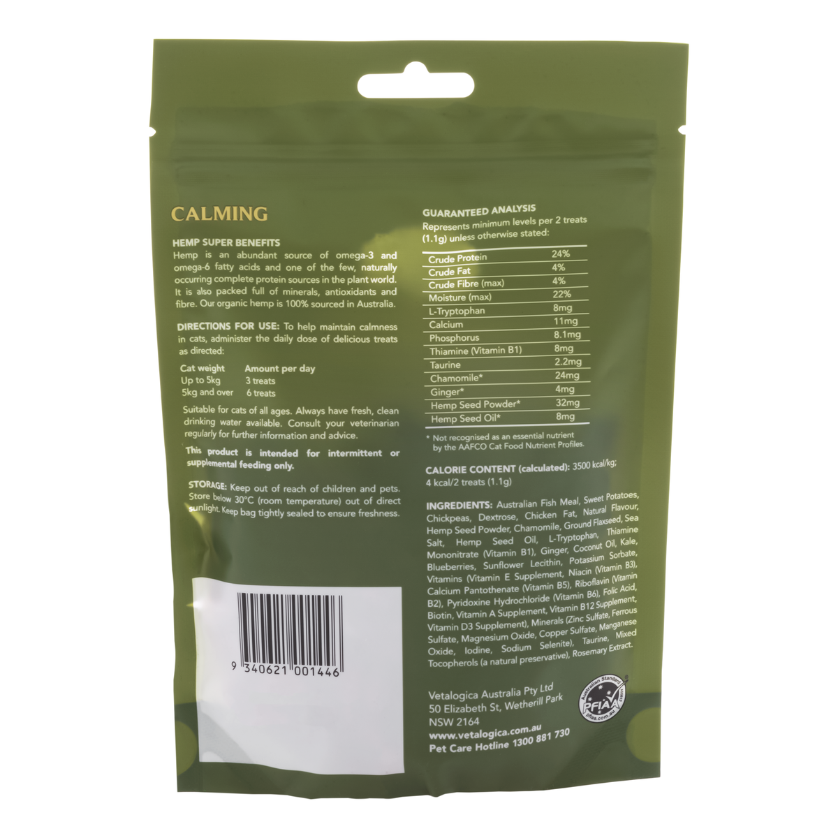 Vetalogica Hemp Clinicals Calming Cat Treats 100g